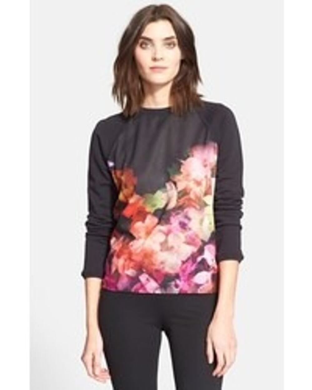 Ted Baker London Lanie Cascading Flora Floral Print Black Crewneck Sweatshirt XS